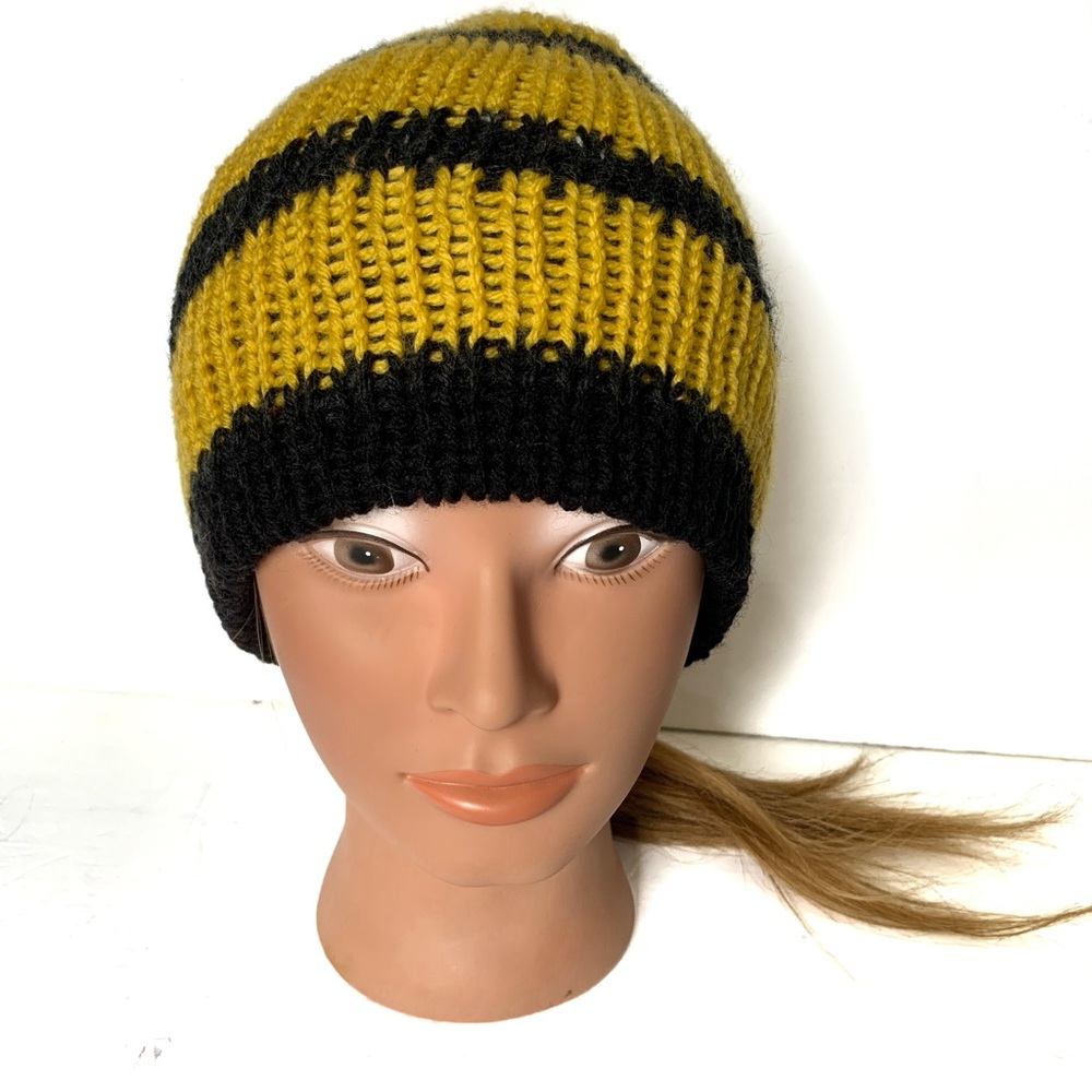 Yellow and Black Striped knit Winter Hat Toque